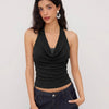 Cowl Neck Sleeveless Draped Knit Top in Classic Black