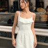 Ruffle Trim Square Neck Mini Dress in Jet White