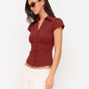 Ruched Waist Collared Button Front Shirt in Merlot
