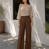 High Rise Front Pleat Wide Leg Trousers in Chocolate Brown