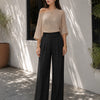 High Rise Front Pleat Wide Leg Trousers in Classic Black