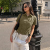 Ruched Side Tie Collared Button Front Top in Green