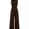 Ruched Waist Asymmetric Wide Leg Jumpsuit in Brown