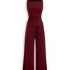 Ruched Waist Asymmetric Wide Leg Jumpsuit in Merlot