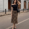 Mesh Low Rise Leopard Print Bowknot Mermaid Skirt in Cocoa Brown