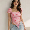 Tie Front Asymmetrical Hem Sleeveless Floral Top in Baby Pink