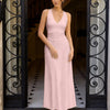 Fitted V Neck Long Dress in Pink