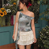 Off-Shoulder Ruched Abstract Top in Light Grey