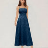Floral Textured Cross Back Midi Dress in Navy Blue