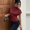 Draped Mock Neck Peplum Top in Cherry