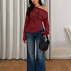 Party Off Shoulder Long Sleeve Fitted Top in Burgundy