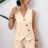 Tie Front Tank Top And Mini Shorts Two Piece Set in Cream