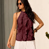 Halter Neck Sleeveless Ruffle Top in Wine Maroon
