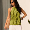Halter Neck Sleeveless Ruffle Top in Dark Citron