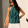 Halter Neck Sleeveless Ruffle Top in Teal Green