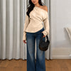 Party Off Shoulder Long Sleeve Fitted Top in Cream