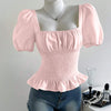 Smocked Peplum Puff Sleeve Top in Pink