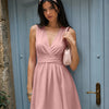 V Neck Wrap Waist Mini Dress in Dusty Pink