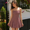 Gingham Square Neck Fit and Flare Mini Dress in Burgundy