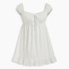 Gathered Tie Front Ruffle Hem Mini Dress in Jet White