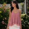 V Neck Tiered Ruffle Cami Top in Dusty Pink