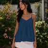 V Neck Tiered Ruffle Cami Top in Pageant Blue