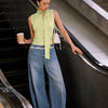 Mock Neck Button Front Tie Detail Top in Herbal Green