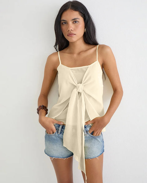Front Knot Square Neck Cami Top in Cream