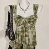 Sweetheart Neck Slim Fit Asymmetrical Hem Abstract Print Top in Olive Green