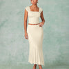 Ruched Crop Top & Asymmetric Hem Skirt Set in Cream