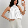 Elegant Halter Top with Bow Back Detail in Classic White