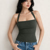 Criss Cross Halter Sleeveless Crop Top in Dark Grey