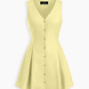V Neck Button Front Flared Mini Dress in Vanilla