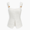 Square Neck Buckle Strap Curved Hem Top in Classic White