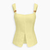 Square Neck Buckle Strap Curved Hem Top in Vanilla