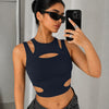 Cut Out Sleeveless Crop Top in Navy Blue