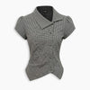 Gingham Pointed Collar Button Front Peplum Top in Jet Black and Charcoal Grey