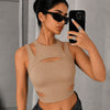 Cut Out Double Strap Crop Top in Beige