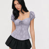 Cute Tie Front Neck Puff Sleeve Fit & Flare Top in Lilac