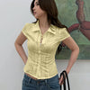 Slim Fit Short Sleeve Fitted Collared Top in Vanilla