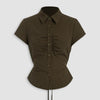 Pinstripe Tailored Button Front Fitted Shirt in Chocolate Brown