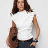 High Neck Ruched Asymmetrical Draped Top in Classic White