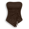 Strapless Ruched Lace-Up Corset Top in Chocolate Brown