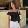 Asymmetrical Ruffle Detail Ruched Cami Top in Shimmer Black