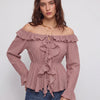 Ruffle Tie Neck Peplum Blouse in Lilac
