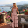 Strapless Tiered Midi Dress in Dusty Pink