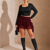 Tiered Textured Mini Skirt Curve and Plus in Merlot