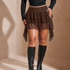 Tiered Textured Mini Skirt Curve and Plus in Chocolate Brown