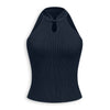 Ribbed Halter Neck Keyhole Fitted Top in Navy Blue