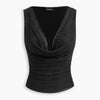 Glitter Ruched Cowl Neck Fitted Top in Classic Black